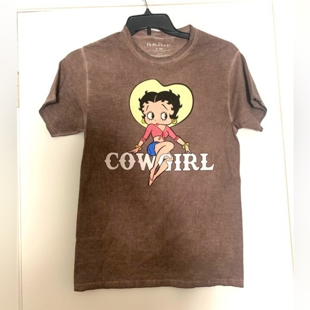 Betsy Boop Cowgirl Graphic T-Shirt Top Tee Brown Small
